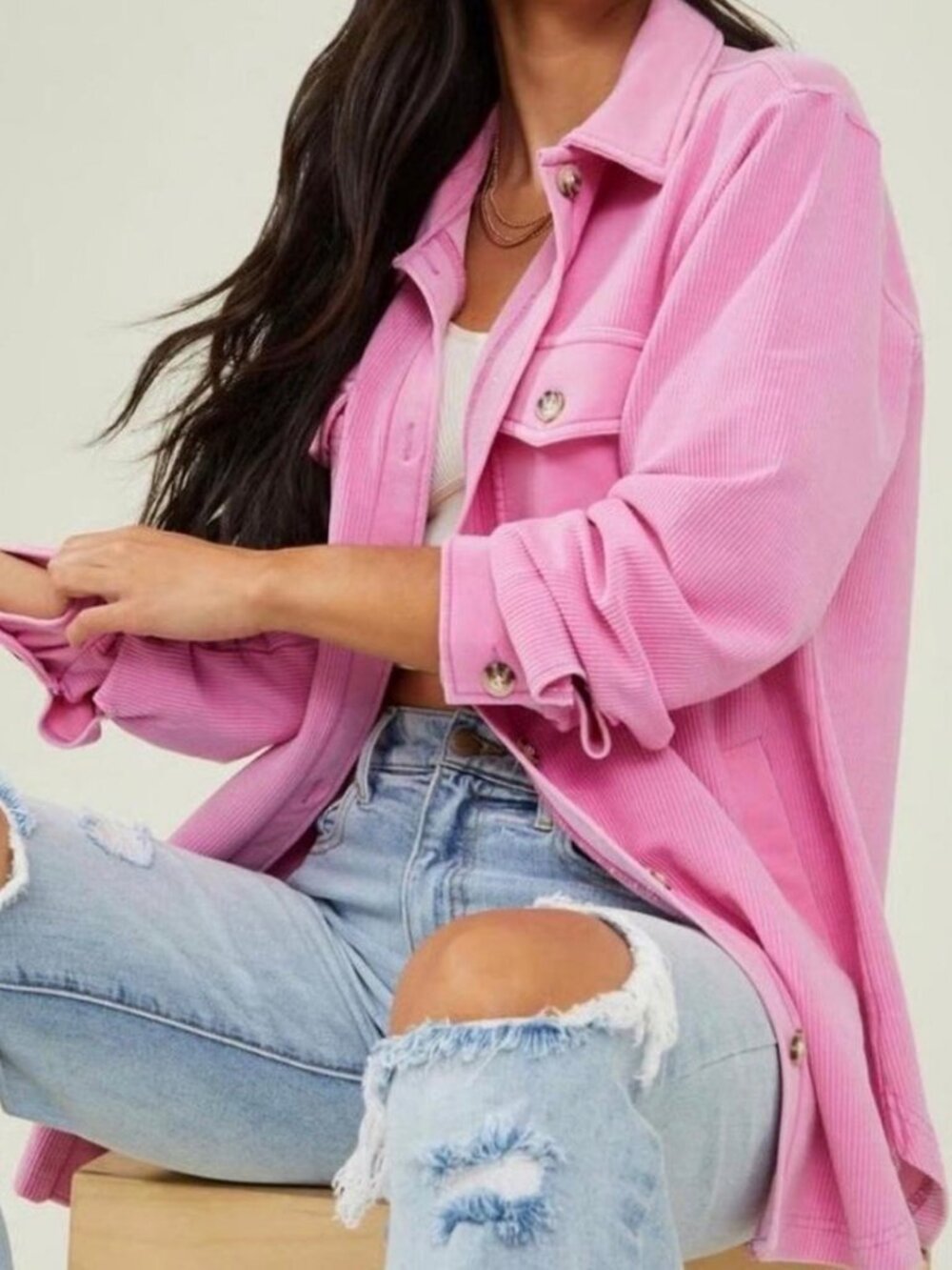 Altar’d State Women’s XS Pink Oversized 4-Pocket Shacket Western Barbiecore